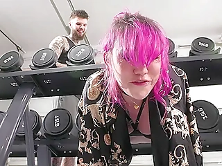 Shemale Dominates Inked Slut at the Gym with Huge Cock